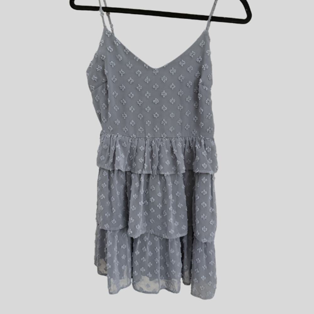 NWT Altard State Tiered Ruffle Mini Dress Medium Dusty Blue Floral Cottagecore